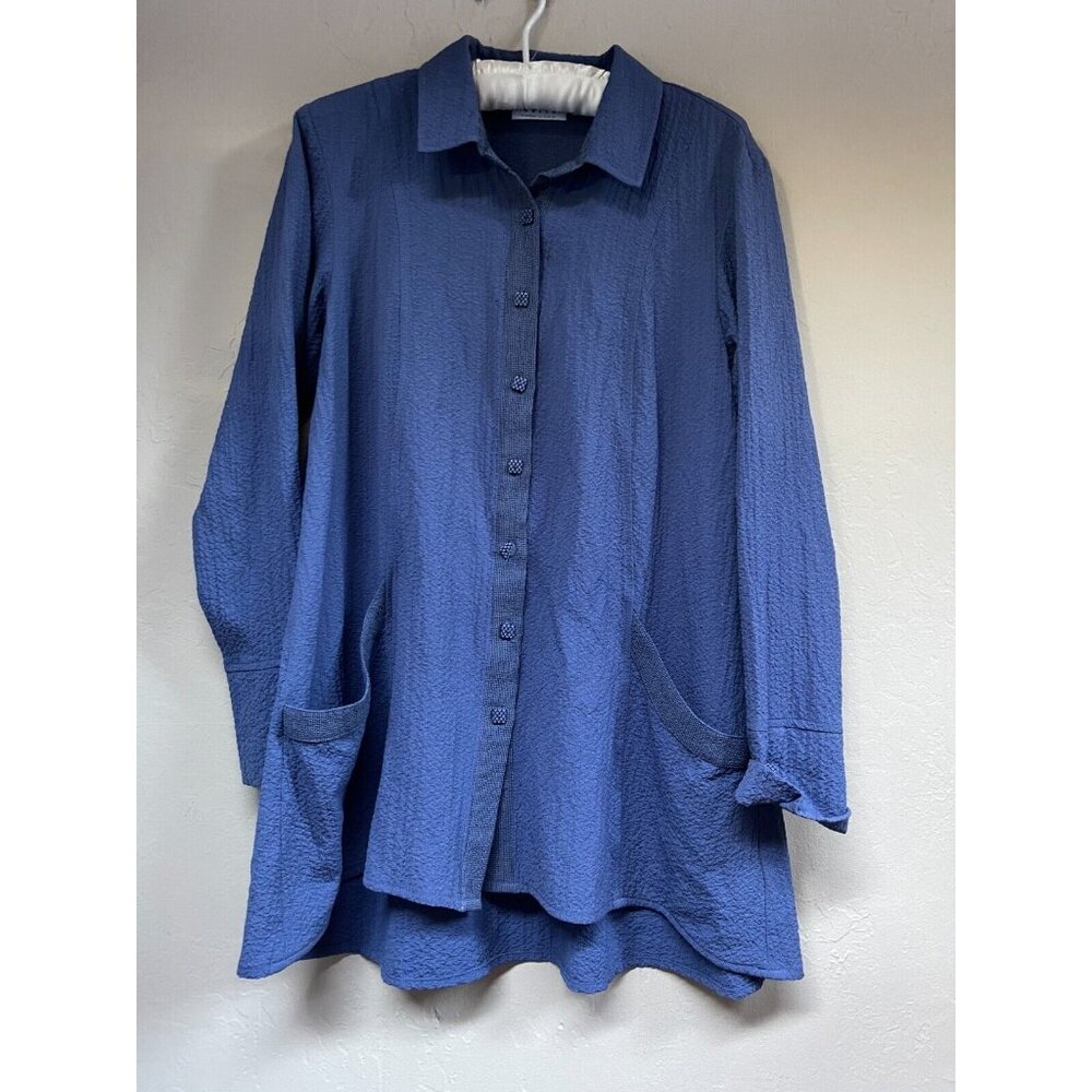 Habitat Womens Textured Crinkle A-Line Jacket Size XS Blue Pockets Button-Front